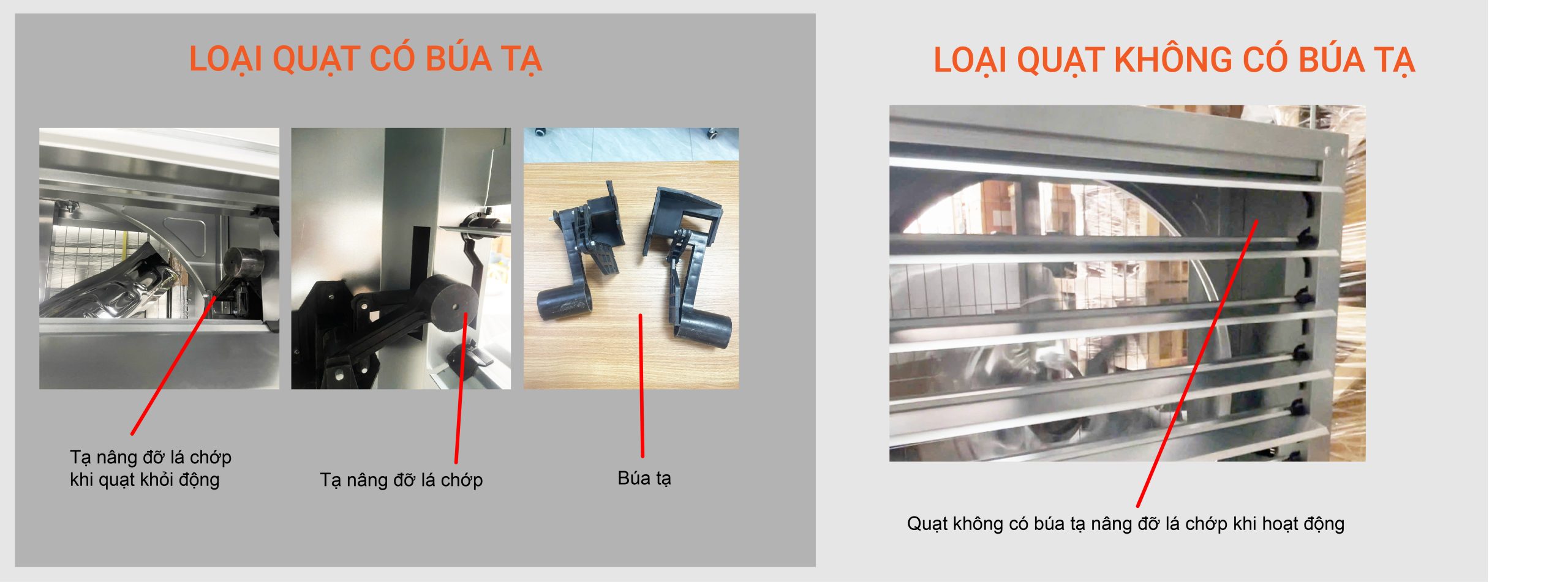 quạt có búa tạ và quạt không có búa tạ